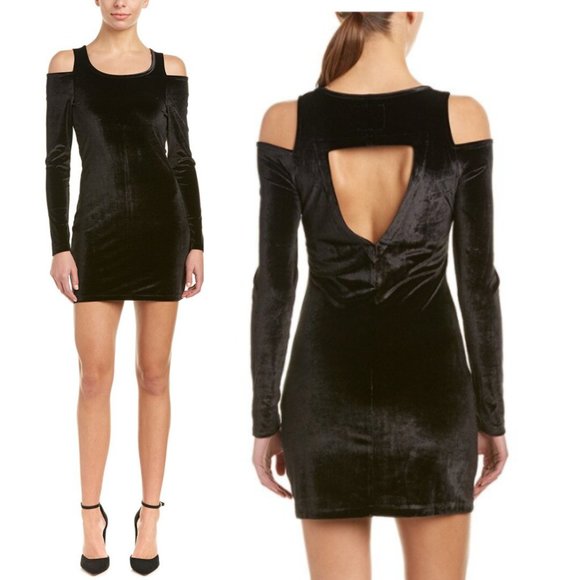 NEW CHASER Mini Dress Black Velvet Party  Boat Neck Cold-Shoulder Long Sleeve - Picture 9 of 11
